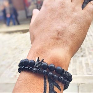 Black Onyx and Lava Stone Beaded Bracelet Set